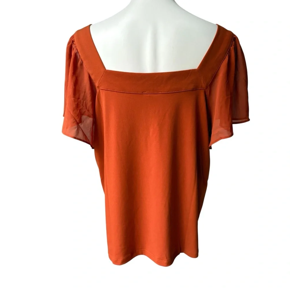 NWT, Calvin Klein Flutter-Sleeve Square-Neck Top in Rust, Sz XL - Picture 2 of 9